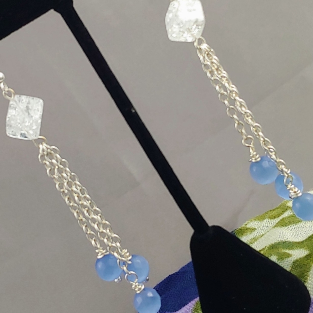 Silver & Blue Cat's Eye Earrings